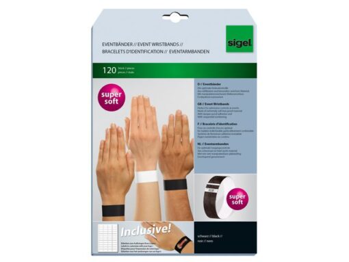 Evenementenbandjes Sigel super soft, 255x25mm 120 stuks     zwart