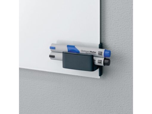 Sigel Stiftenhouder, antraciet, inclusief magnetische clip voor   bevestiging aan het glas-magneetbord, kunststof, 75x37x35