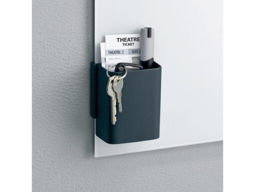Sigel Stiftenkoker S, antraciet, inclusief magnetische clip voor  bevestiging aan het glas-magneetbord, kunststof, 75x94x51