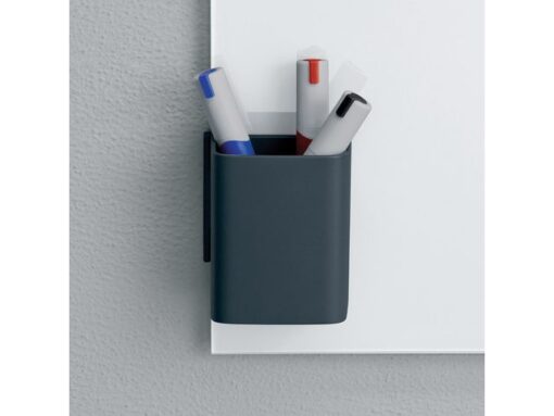 Sigel Stiftenkoker S, antraciet, inclusief magnetische clip voor  bevestiging aan het glas-magneetbord, kunststof, 75x94x51