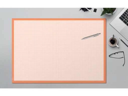 Sigel Schrijfonderlegger van papier, Graph, millimeter geruit,    wit/oranje, 595x410 mm, 80 g, 30 vel. Ongedateerd.