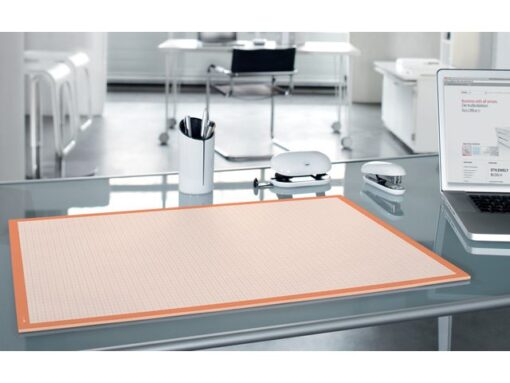 Sigel Schrijfonderlegger van papier, Graph, millimeter geruit,    wit/oranje, 595x410 mm, 80 g, 30 vel. Ongedateerd.