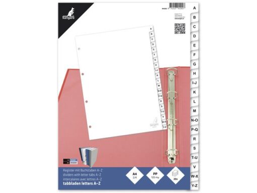 Kangaro KTC Tabblad Kangaro A4 letters PP 120 micron wit 4-gaats        20-delig A-Z