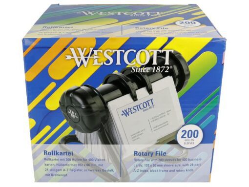 Rolodex Westcott zwart 16x14x13cm met 200 hoezen