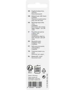 Balpen navulling voor bijzonder soepel en licht schrijven. Met grote capaciteit en stalen punt met documentechte en lichtbestendig inkt. Lijndikte M. Schrijfkleur zwart. Op blisterkaart.