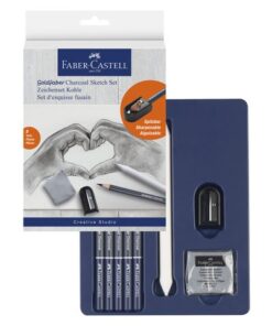 Faber Castell Houtskoolset Faber-Castell 8-delig: 5 houtskoolpotloden     (extra super zacht, superzacht, zacht, medium en hard) 1