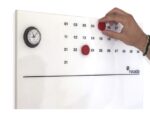 Whiteboard Rocada Skinclock 55x75cm wit gelakt met klok en  kalender inclusief pennegoot