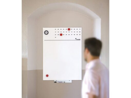 Whiteboard Rocada Skinclock 55x75cm wit gelakt met klok en  kalender inclusief pennegoot