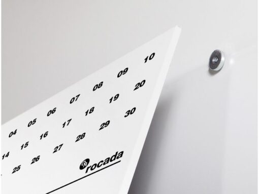 Whiteboard Rocada Skinclock 55x75cm wit gelakt met klok en  kalender inclusief pennegoot