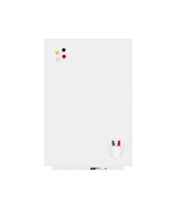 het magnetiseerde bevestigingssysteem biedt maximaal comfort. Door de magnetische bevestiging kan het bord zowel verticaal als horizontaal geplaatst worden en eenvoudig worden meegenomen bij presentaties. Het bord is magnetisch en het beste te beschrijven met whiteboardmarkers of krijtmarkers; het oppervlak is droog uitwisbaar.Maak het nooit schoon met alcohol of schurende producten