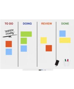 het magnetiseerde bevestigingssysteem biedt maximaal comfort. Door de magnetische bevestiging kan het bord eenvoudig worden meegenomen bij presentaties. Het bord is magnetisch en het beste te beschrijven met whiteboardmarkers of krijtmarkers; het oppervlak is droog uitwisbaar. Maak het nooit schoon met alcohol of schurende producten
