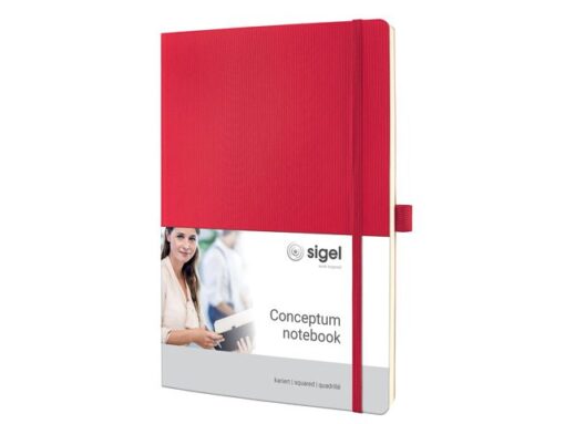 Sigel Notitieboek Conceptum Pure A4 rood 5mm ruit softcover.      Genummerde pagina's, inhoudsopgave, sluiting d.m.v.