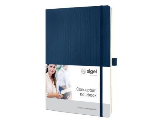 Sigel Notitieboek Conceptum Pure A4 blauw 5mm ruit softcover.     Genummerde pagina's, inhoudsopgave, sluiting d.m.v.
