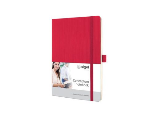 Sigel Notitieboek Conceptum Pure A5 rood 5mm ruit softcover.      Genummerde pagina's, inhoudsopgave, sluiting d.m.v.
