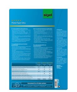 InkJet Ultra-fotopapier. Voor hoogwaardige prints in beeld en grafiek. Ideaal voor gebruik op kantoor en thuis. Eenzijdig glanzende oppervlakte. Geschikt voor alle inkjetprinters. Hoogglans. Superwit. Met Enjoy Your Photo software. 260 g. Formaat A4. Inhoud 50 vel.