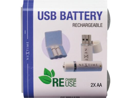 Nextime oplaadbare AA USB-Batterij blister a 2 stuks.