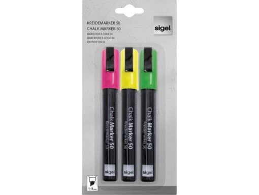 Krijtstift Sigel set 3kleuren; roze, groen en geel wig punt 1-5 mm