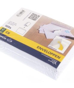 een lijmlaag die met een papieren strook is afgedekt. Na het verwijderen van de strook en het aandrukken van de klep is de envelop permanent gesloten. Formaat 114x162mm