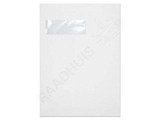 Akte envelop met venster Raadhuis 220x312mm C4 wit met      plakstrip doos a 250 stuks