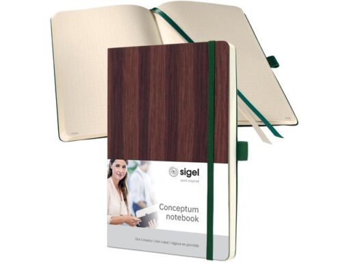 Sigel Notitieboek Conceptum A5 spiraal hout punt-gelijnd 160 pag  100gr HC