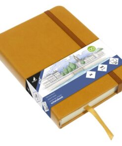 Kangaro KTC Schetsboek Kangaro A6 okergeel PU hardcover 80 blad 140     grams roomwit papier met elastiek en lint
