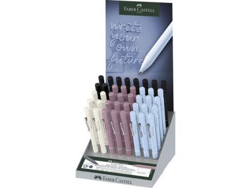 Balpen Grip 2011 met drukknop mechanisme, dus veilig voor binnenzakken. Uren onvermoeibare schrijven dankzij de ergonomische driehoekige vorm en uitgebalanceerde gewichtsverdeling. Met soft-grip zone voor veilige, non-slip grip. De kleur van de karakteristieke noppen op de non-slip grip zone komt overeen met de kleur van de houder. Met vervangbare XB vulling met documentechte inkt  in schrijfkleur blauw, documentecht. Display met 40 stuks balpennen in de kleuren coconut milk, rose shadows, sky blue en zwart.