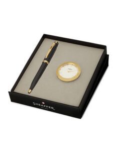 Balpen Giftset Sheaffer 100 G9322 Glossy black gold tone    met gold plated tafelklok