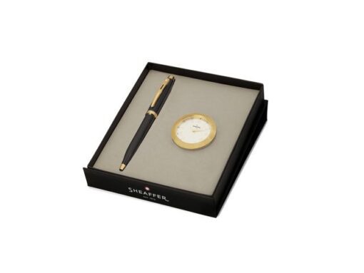 Balpen Giftset Sheaffer 100 G9322 Glossy black gold tone    met gold plated tafelklok