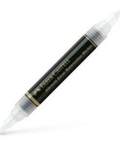 Aquarelmarker Albrecht Dürer Blender, kleur 200, kleurloos. Ideaal voor het mengen van de kleuren van gepigmenteerde aquarelinkten. Kan ook worden gebruikt in combinatie met de Albrecht Dürer aquarelpotloden. De marker heeft twee penpunten: Een penseelpunt en een vezelpunt, dit biedt de kunstenaar veel flexibiliteit in de persoonlijke tekenstijl. De penseelpunt is zacht en flexibel en door de richting van de punt op het papier te veranderen kan je met lijndiktes eindeloos variëren. De vezelpunt is uitermate geschikt voor wat meer gedetailleerd werk, de lijndikte is 1-2mm afhankelijk van de tekenhoek. De blender marker komt het beste tot zijn recht als je gebruik maakt van aquarelpapier.