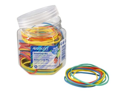 Elastieken Westcott in pot  80gr. ass. maat 40, 50 en 60mm