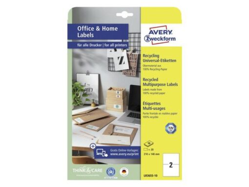 Avery Etiket gerecy. Zweckform 210x148mm wit perm. 20 etik. 10 vel