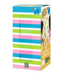 Info Notes 75x75mm 400 vel voordeelpak 100x briljant blauw  50x wit 100x briljant groen 50 x wit 100x briljant roze