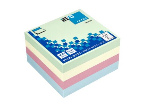 Info Notes 75x75mm 400 vel voordeelpak 100x pastel groen    100x pastel geel 100x pastel blauw 100x pastel roze