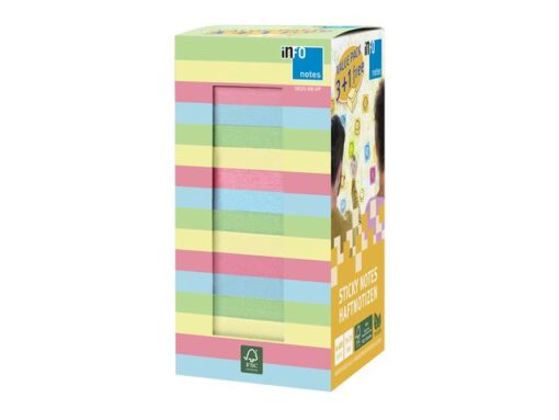 Info Notes 75x75mm 400 vel voordeelpak 100x pastel groen    100x pastel geel 100x pastel blauw 100x pastel roze