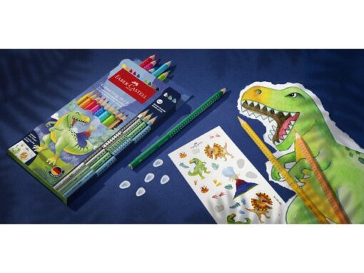 Kleurpotlood Faber-Castell Grip Dino 10 colour grip + 3     metallic grip incl. dino stickers in  karton etui