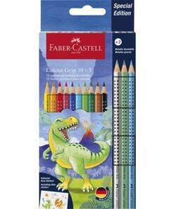 Kleurpotlood Faber-Castell Grip Dino 10 colour grip + 3     metallic grip incl. dino stickers in  karton etui