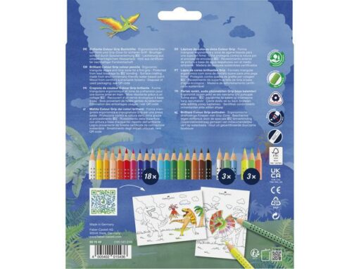 Kleurpotlood Faber-Castell Grip Dino 18 colour grip + 6     metallic grip incl. dino stickers in  karton etui