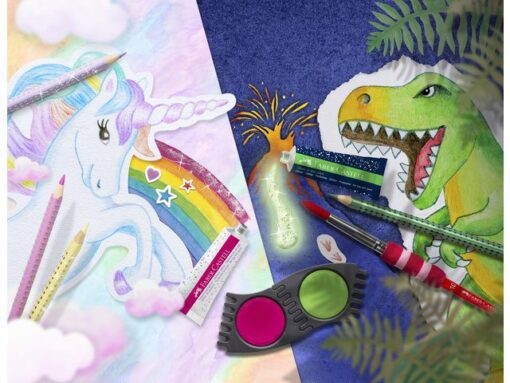 Kleurpotlood Faber-Castell Grip Dino 18 colour grip + 6     metallic grip incl. dino stickers in  karton etui