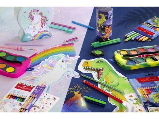 Kleurpotlood Faber-Castell Jumbo Grip Dino 8 colourgrip + 2 metallic grip incl. dino stickers in  karton etui