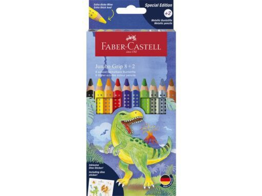 Kleurpotlood Faber-Castell Jumbo Grip Dino 8 colourgrip + 2 metallic grip incl. dino stickers in  karton etui