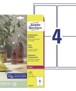 Laseretiket Avery 99,1x139mm transparant 25 vel 4 etiketten per vel