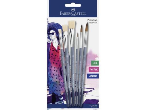 Penselenset gemaakt van synthetisch haar van hoge kwaliteit, niet verharend, met houten handvat. De penselen hebben een hoge verfafgifte. Ronde penselen in de maten 2, 6, 10: ideaal voor acryl- en aquarelschilderen. Platte penselen in de maten 6, 10, 14: ideaal voor acryl- en olieverfschilderen. Blisterkaart met 3 ronde penselen en 3 platte penselen.