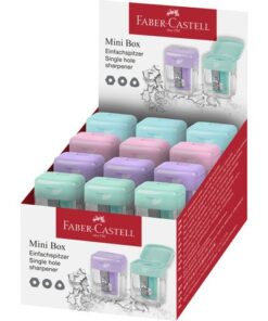 Puntenslijper Faber-Castell mini assorti display 24 stuks   6x blauw,6x roze, 6x paars, 6x turquoise