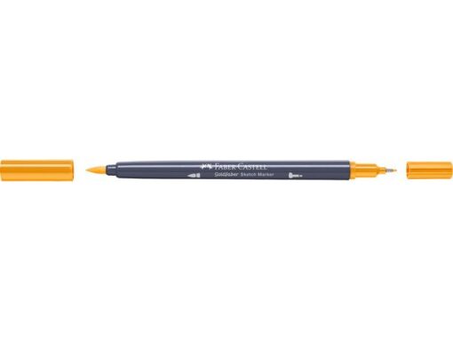 Sketchmarker op alcoholbasis. Marker is voorzien van twee punten: een zachte, flexibele penseelpunt voor grote vlakken en variabele lijndiktes en een finelinerpunt met metalen behuizing (0,6mm) voor contouren en details. Inkt is veegvast, waterbestendig en droogt snel. Hoge dekking door herhaaldelijk aanbrengen van de kleuren en streeploos te blenden. De doppen en de houder zijn gemaakt van 100% gerecycled materiaal en kunnen kleurvariaties vertonen door de productie. Kleur 109 dark chrome yellow.