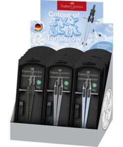 Snelverstelpasser Faber-Castell display 15x Faber-Castell   Grip trend assorti kleur  sky blue, zwart, zilver
