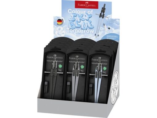 Snelverstelpasser Faber-Castell display 15x Faber-Castell   Grip trend assorti kleur  sky blue, zwart, zilver