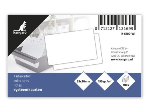 Systeemkaart Kangaro 55x90mm blanco 190 grams pak a 100 vel