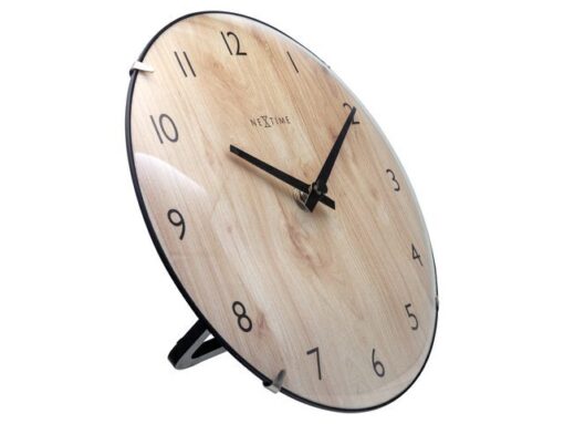 Tafelklok Nextime Edge Wood Mini 20 cm houtkleurig gebolde  glazen lens