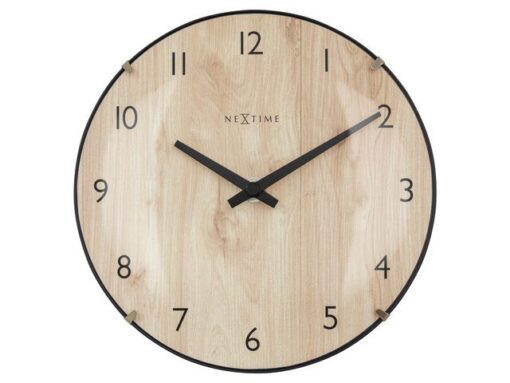 Tafelklok Nextime Edge Wood Mini 20 cm houtkleurig gebolde  glazen lens