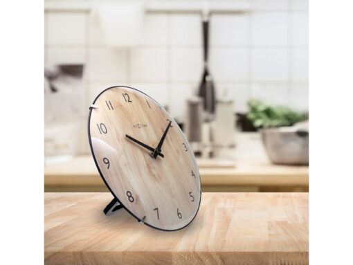 Tafelklok Nextime Edge Wood Mini 20 cm houtkleurig gebolde  glazen lens